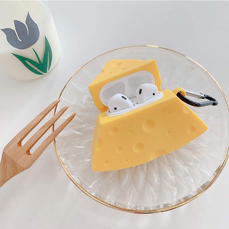 UnnFiko Super Cute Cheese Case, 3D Cartoon Soft Thicken Protective Mini Bag Silicone Creative Airpods Pro Cover with Keychain (Cheese, AirPods Pro) - Image 3